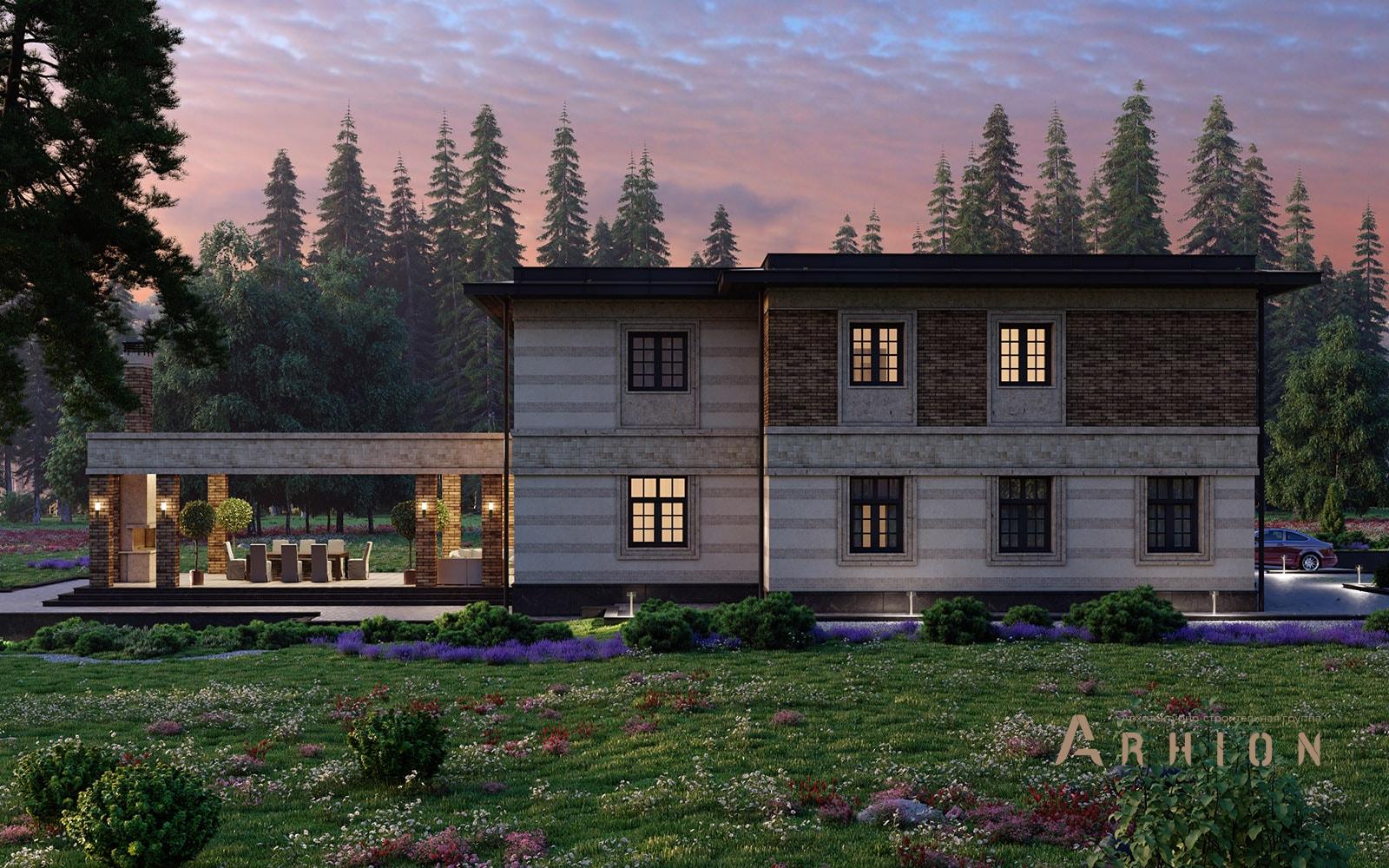 5. Проект двухэтажного дома в стиле лофт с плоской кровлей , av-540, площадью - 540 кв c сауной, терассой, балконом, гаражом